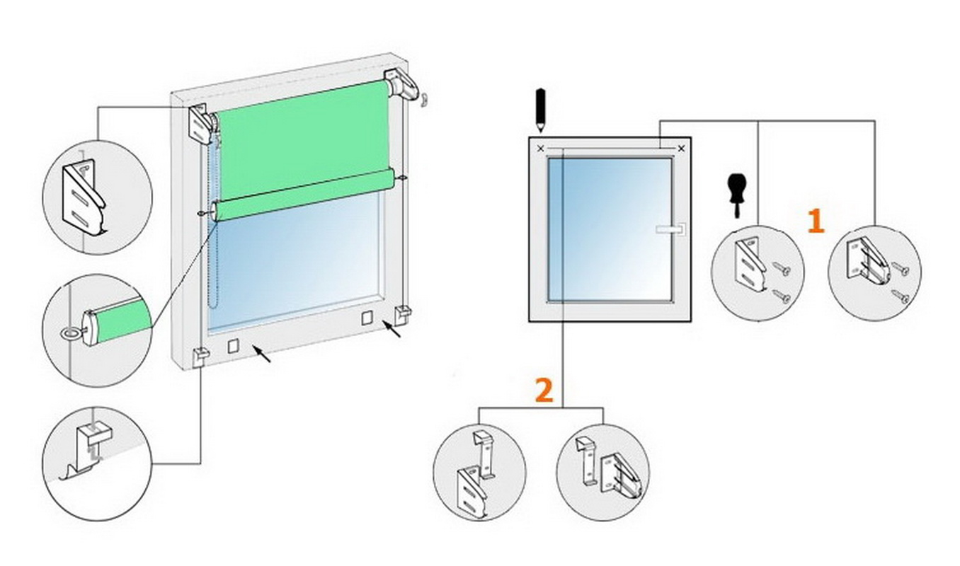 Как крепятся рулонные шторы на пластиковые окна фото